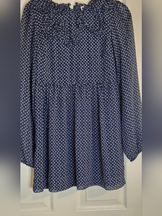 Free People Dresses & Skirts - Free People Nouveau Butterfly Babydoll Mini Dress Navy Blue Long Sleeve Sz 0
